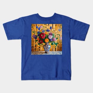 Colorful Bouquet of Flowers in an Ornamental Geometric Vase Kids T-Shirt